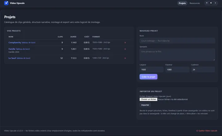 FRWARE Video Upscale : liste des projets et création d’un projet